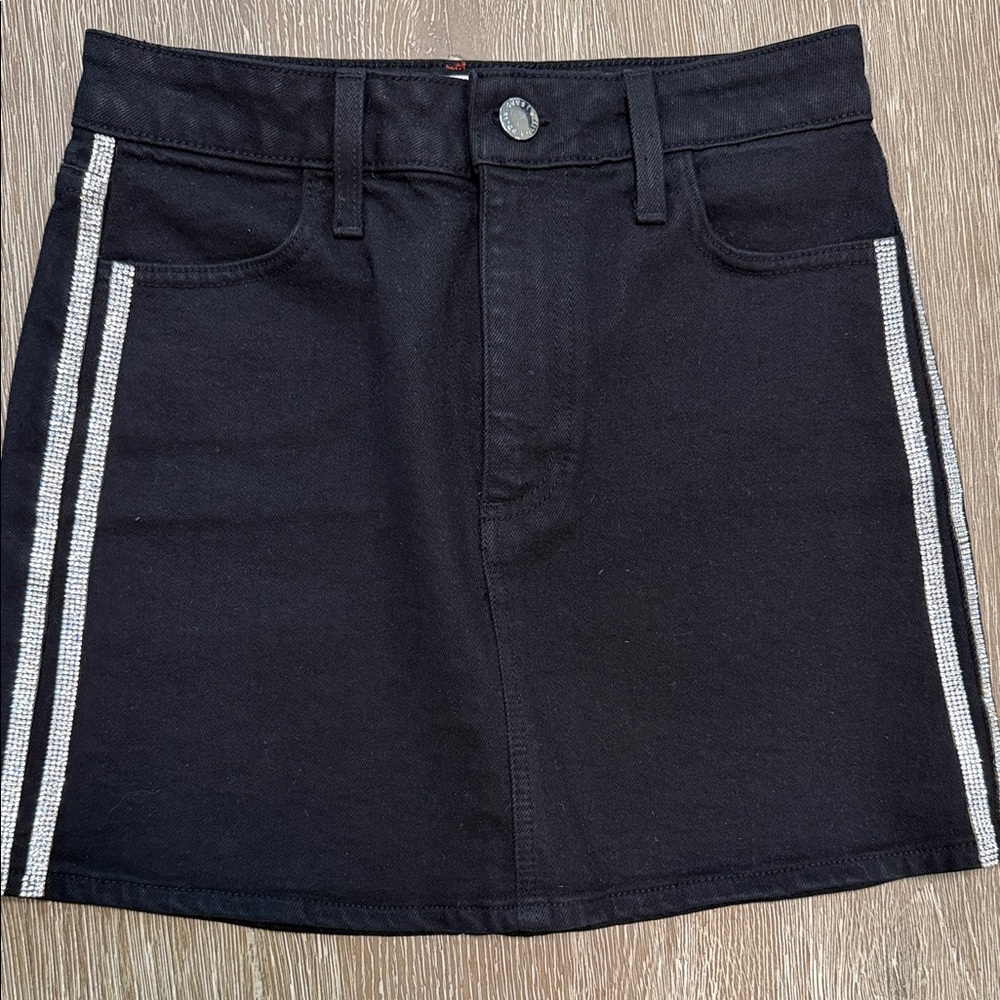 Alice + Olivia Black Mini Skirt with rhinestone Side Trim